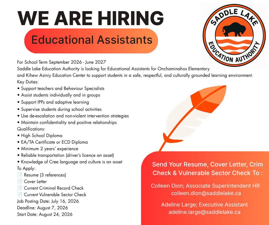 Empower Our Youth: Saddle Lake Education Authority is Hiring Educational Assistants!